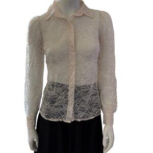 Sheer White Lace Coquette Fairycore Layering Piece  Button Up Blouse